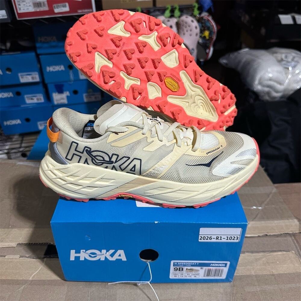 HOKA Speedgoat 7 'Vintage Yellow/Neon Flame' Trail Sneakers | Womens 9 B | EUC